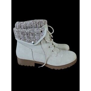 Jessica Cline Women’s Size 8.5M Lace Up Ankle Boots Fold Over Knit Collar